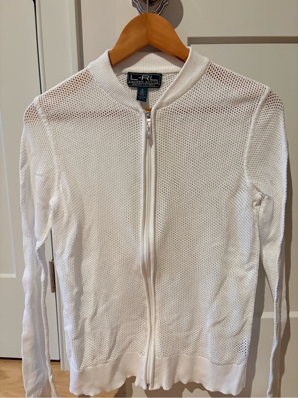 Ralph Lauren L-RL Lauren Active mesh zip up cotton jacket white medium women's